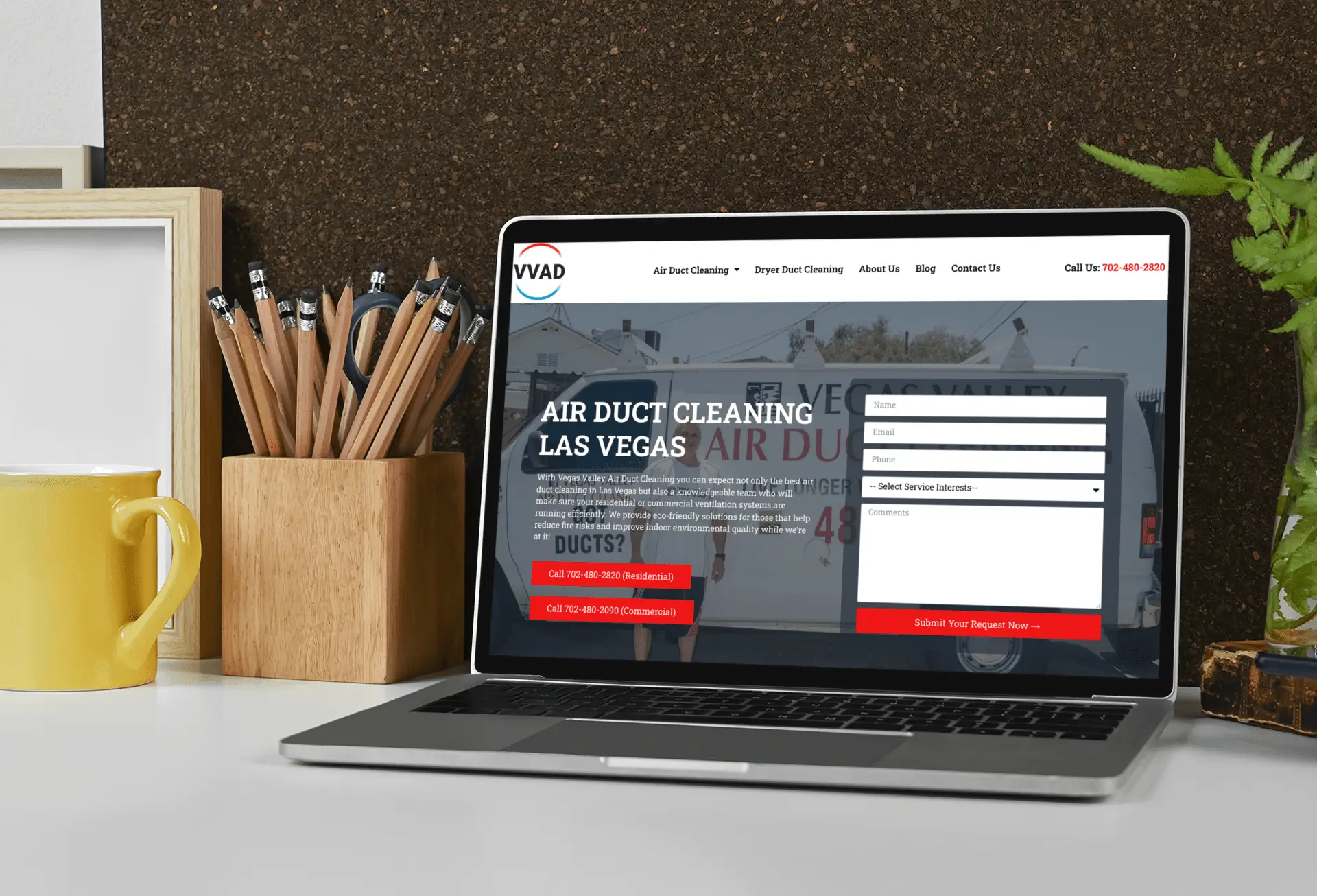 VWAD Air Duct Cleaning Las Vegas website displayed on a laptop