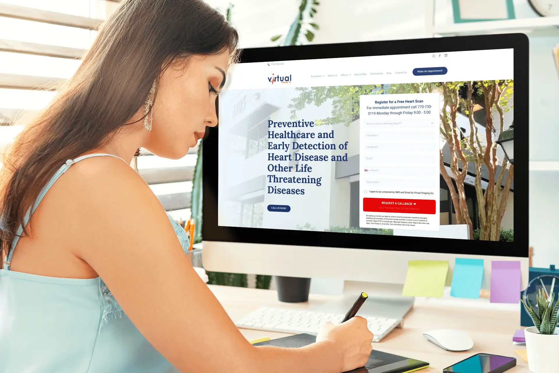 Virtual Heart Cardiology healthcare website displayed on a desktop monitor